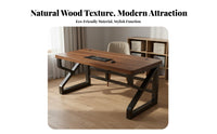 Solid Wood Computer Desk Spacious Work Surface Simple Office Desk Sturdy Construction Metal Frame Study Table for Students, Adults, Bedroom, Dorm Room
