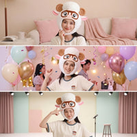 Sheep Head Hat with Glasses Soft Cartoon Sheep Hat Headwear Fancy Dress Headpiece Oversized for Cosplayers, Costume Parties