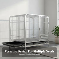 Heavy Duty Dog Cage Easy to Clean Removable Tray Heavy Duty Dog Crate Secure Latching System Steel Pet Cage with Wheels for Medium Dogs, Outdoor