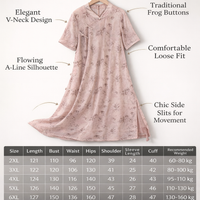 Long Dress Chinese Cheongsam with Floral Print for Wedding Guest, Plus Size Women Qipao with V-Neck and Three Quarter Sleeves
