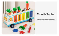 Child-Centered Inspired Multifunctional Activity Toy Early Learning Wooden Shape Sorter Cart Educational Wooden Shape Sorter Bus Child-Safe Design for Toddlers, Babies, Preschoolers