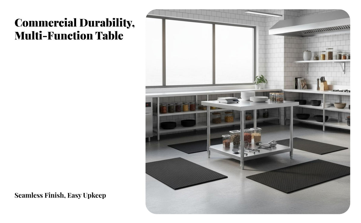 Stainless Steel Work Table Extra Thick Commercial Kitchen Prep Table With Storage Shelves Stainless Steel Workbench for Caterers, Home Cooks