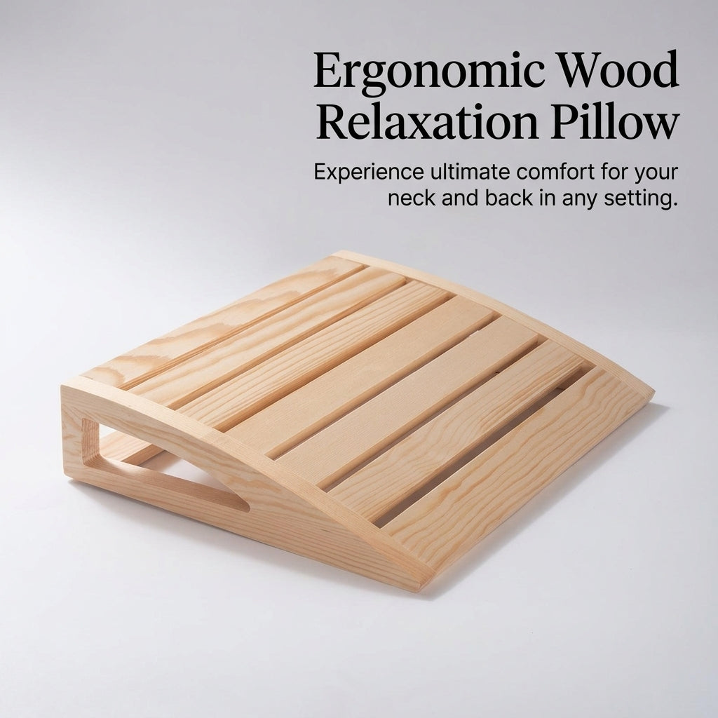 Neck Support Sauna Pillow with Ergonomic Design for Infrared and Steam Room, Solid Wood Headrest Accessories