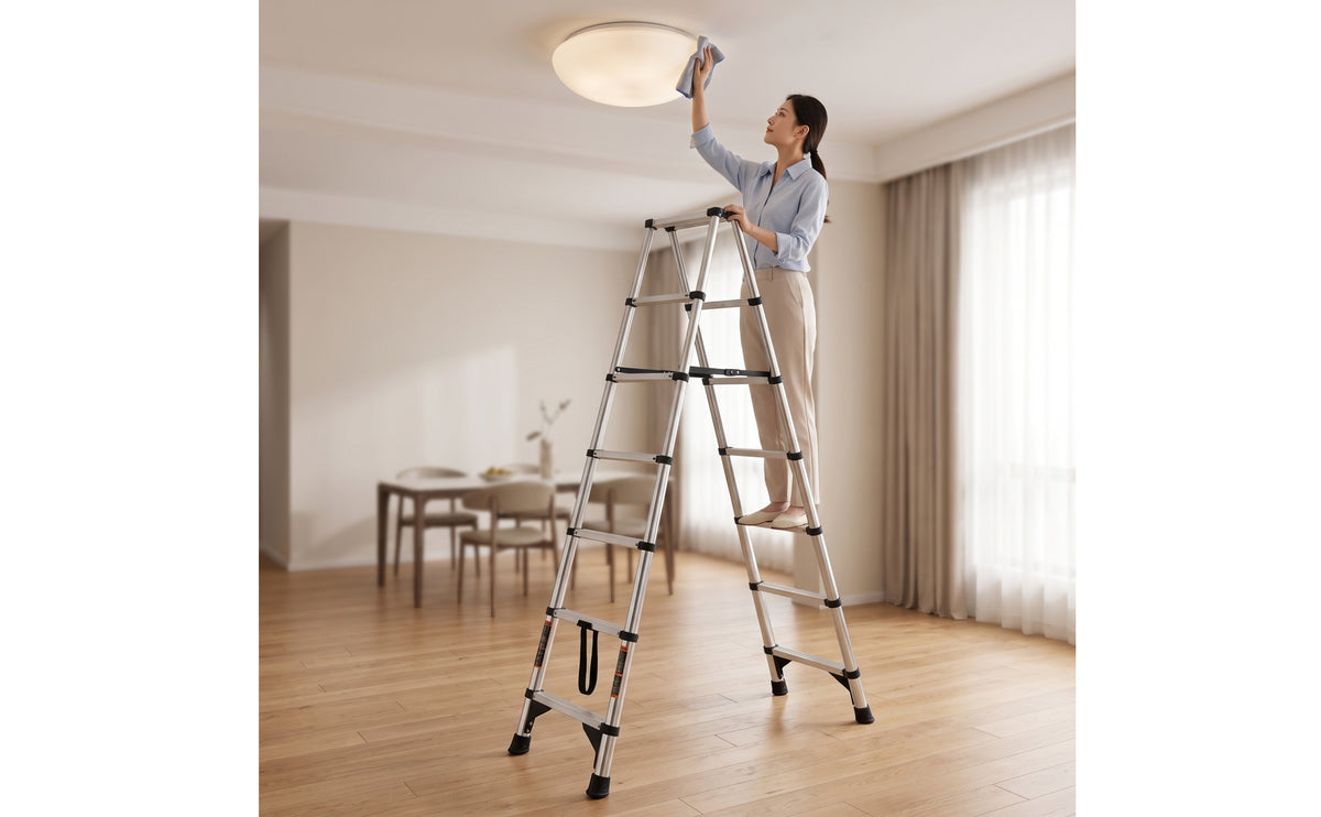 Collapsible Folding Telescopic Ladder Portable Telescoping Step-Ladder Ladder Stainless Steel Anti-Slip for Homeowners, DIYers, Home Maintenance, Painting, Workshop