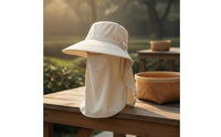 Breathable Mesh Panel Sun Hat with Face Mask and Neck Flap Quick-Drying Textile Headwear Ponytail Compatible for Gardeners, Farm Work