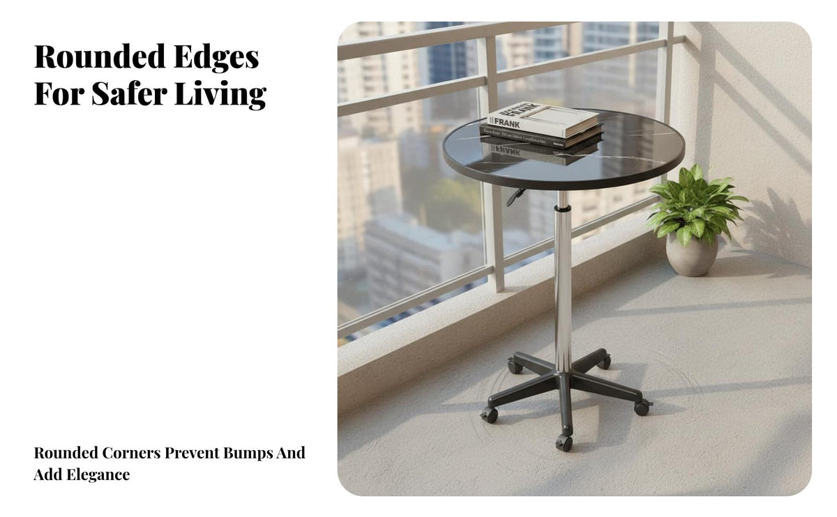 With Wheels Height-Adjustable Rolling Table Minimalist Design Household Furniture 360° Swivel Top Stable Base for Apartment Dwellers, Distant Workers, Balcony, Living Room, Small Areas, Home Office