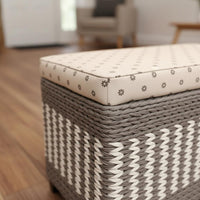 Entryway Shoe Changing Bench Multi-Functional Braided Storage Stool Solid Wood Frame Rattan Style Storage Ottoman for Living Room, Bedroom