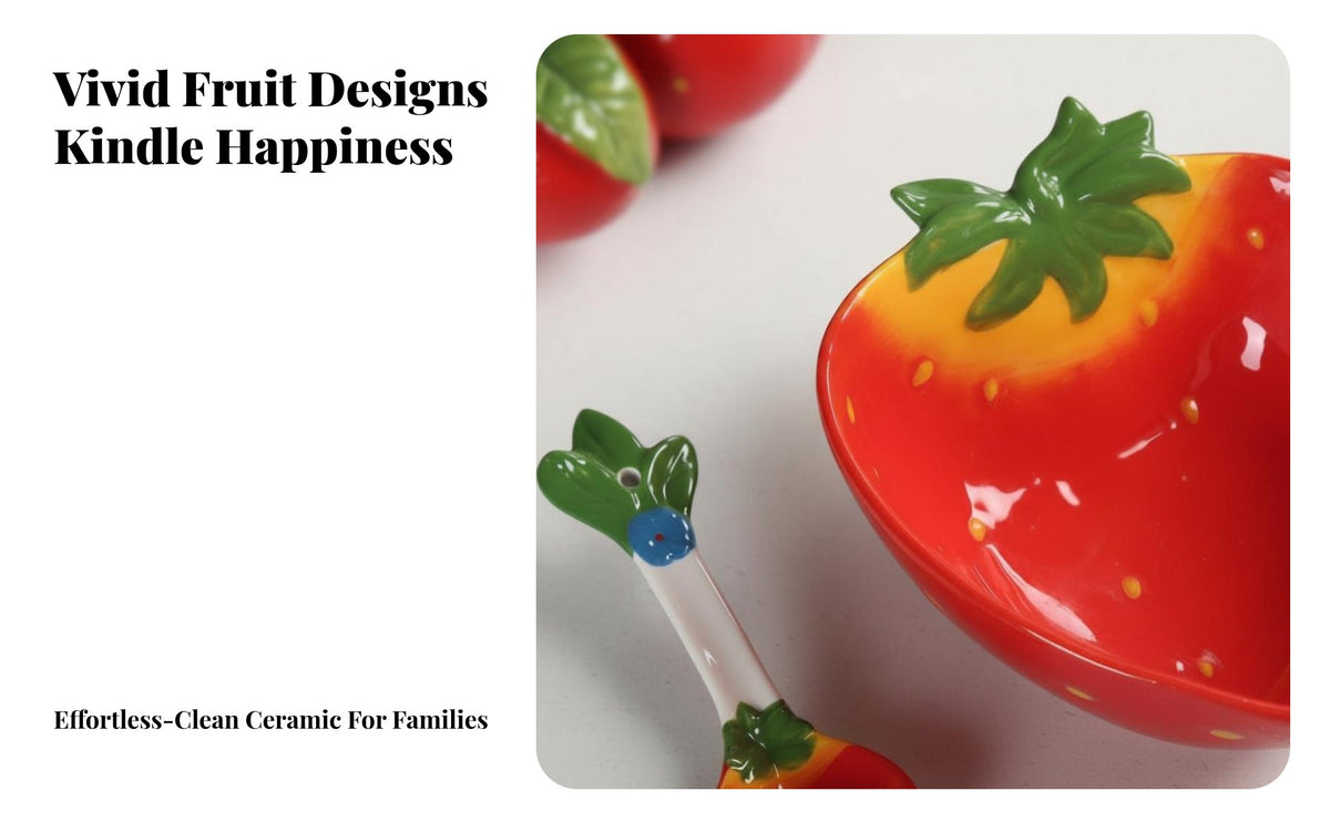 Creative Ceramic Fruit Bowl Set, Strawberry, Pineapple, Watermelon, Cute Tableware for Kids, Spoon Included