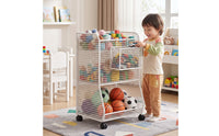 Athletic Gear Storage Rack 2-Tier Athletic Gear Organizer Open-Grid Wire Storage Rack for Athletes, Families, Home Gym, Garage, Entryway