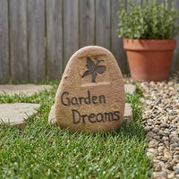 Embossed Butterfly Upright Oval Rock Ornament Raised Lettering Standing Stone Ornament Textured Faux Stone Garden Decor for Nursery-Style Arrangements