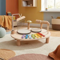Wooden Music Station Tabletop Percussion Board Sensory Toy with Wind Chimes Educational for Toddlers, Kids, Playroom, Nursery