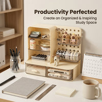 Desktop Storage Rack for Study Table, Pegboard Desk Organizer with Divided Sections, Office Stationery Tabletop for Professionals