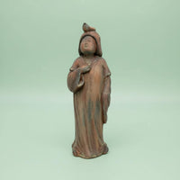 Vintage Lady Figurine Fine Workmanship Chinese Design Figurine Rustic Finish