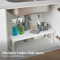 2-Tier Expandable Under-Sink Shelf Easy to Install Cabinet Organizer for Renters