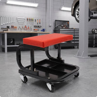 Automotive Stool with Tool Tray Padded Rolling Stool with Tool Tray Low-Profile Creeper Seat Car Vehicle Maintenance Professionals