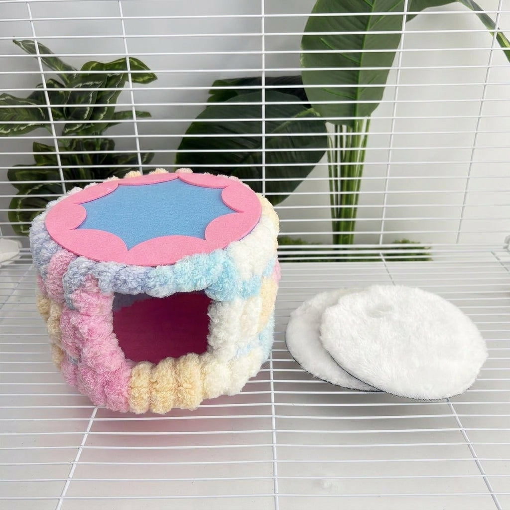 Rodent Accessories for Cage, Winter Warm Bird Nest for Parakeets, Secure Enclosed Nest, Handmade 13.5cm Cylindrical Fleece Hut for Small Animals