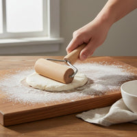 Comfortable Grip Dumpling Skin Roller Long-Lasting Construction T-Handle Stainless Steel Roller Food-Safe Materials Wooden Rolling Pin with Handles Even Surface for Bakers, Home Cooks