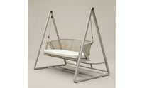 Cushioned Outdoor Swing Chair with Triangular Frame Woven Freestanding Hanging Chair Heavy-Duty Furniture Comfortable for Garden, Backyard