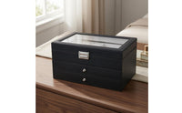 Glass Lid Watch Storage Box Drawer Tiers Watch Organizer Box Woven Texture Metal Latch