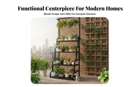 European Design Multi-Tier Flower Rack with Hanging Bar Strong Load-Bearing Multi-Level Planter Stand with Hanging Rod Heavy Duty Plant Holder Stepped Structure for Gardeners, Homeowners, Beginners, Balcony, Living Room, Bedroom, Study