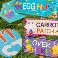 Easter Egg Search Yard Signs Weather Resistant Easter Egg Search Sign Set Sturdy Bunny Trail Yard Stake for Yard, Lawn