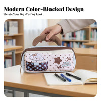 Wide Opening Volcano-Shaped Case With Handle Large Capacity Zippered Case two-toneed Design Pen Bag Minimalist design for Students, Office Workers, Adults, College, Desk, Home, Travel