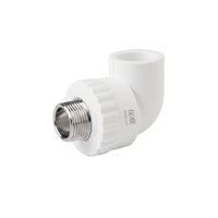 White Plastic Thread Adapter Ribbed Collar PPR Elbow Fitting Male Threaded Elbow Fitting