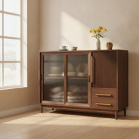 Sideboard Cabinet Modern Wooden Sideboard Minimalist Cabinet with Glass Doors for Dining Room, Kitchen