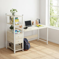 Spacious Desktop Computer Desk Bookshelf Easy Assembly Computer Desk with Hutch Sturdy Construction Study Table Shelving Unit X-Brace Support for Dorm Room