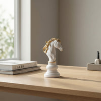 Chess Knight Figurine Resin Chess Knight Sculpture Horse Head Sculpture Tabletop Ornament Gold-Toned for Collectors, Shelf