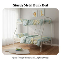 Metal Bunk Bed Reinforced Structure Steel Bunk Bed Frame Guardrail Bedroom Furniture for Students, Workers, Dorm Room, School, Rental Apartment