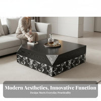Minimalist design rotateing Storage Table Marble Pattern Top Living Room Furniture Wood Grain Finish Rotatable Design for Homeowners, Apartment Dwellers, Families, Lounge Area