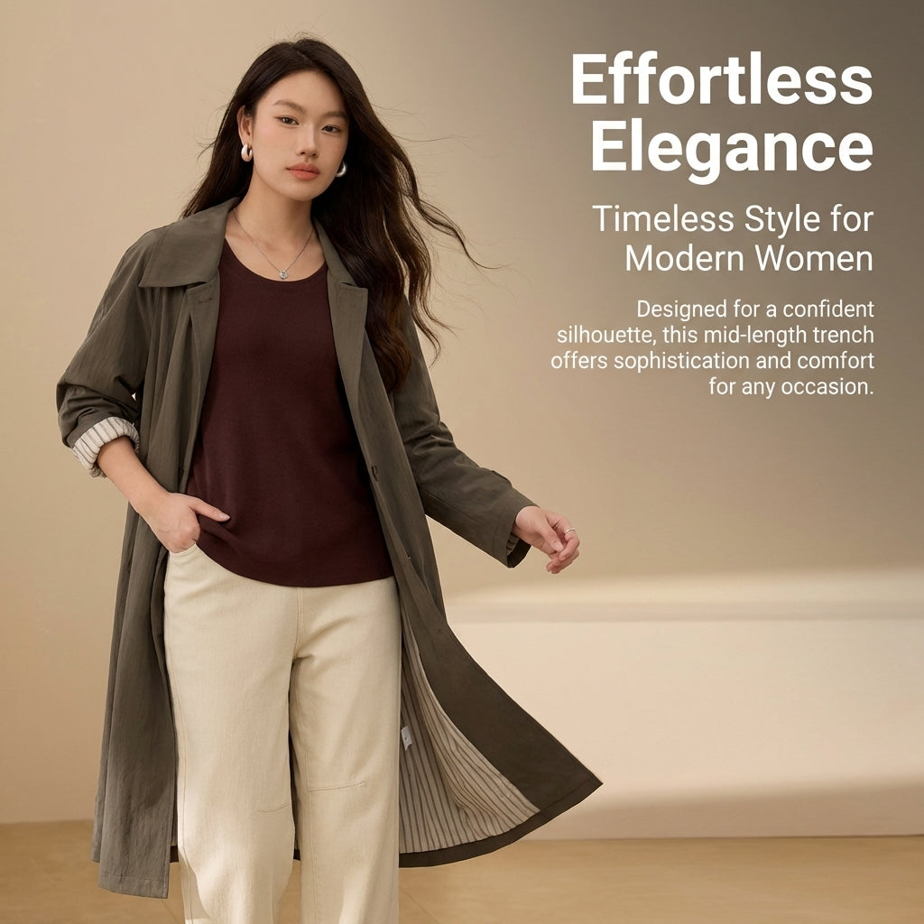 Womens Coats Plus Size Double Breasted Trench for Autumn, Long Sleeve Blend Office Wear Jacket, Business Casual Outerwear