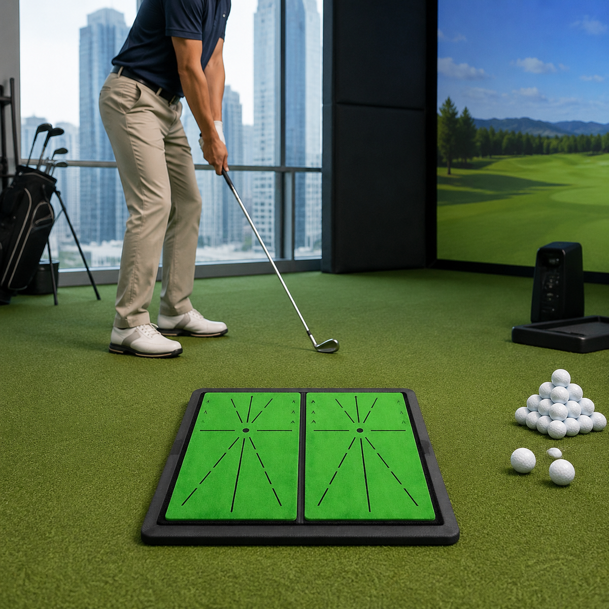 Golf mat with swing path display, non-slip rubber base, golf practice mat for garden & home, golf simulator mat for technique practice