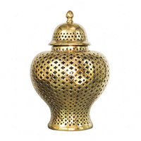 Perforated Lattice Jar Glazed Finish Baroque Ceramic Jar Fitted Lid for Entryway
