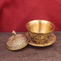 Tea Bowl with Lid and Saucer Brass-Colored Teacup with Lid and Saucer Comfortable Kung Fu Teacup for Collectors