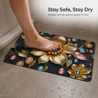 Floral Diatomaceous Earth Bath Mat Quick Dry Non-Slip Absorbent Bathroom Floor Mat