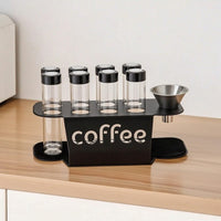 Countertop Coffee Bean Display Rack Metal Coffee Bean Rack with Glass Jars Sealed Stand Space-Saving for Kitchen