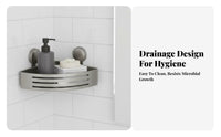DrillDrillless Suction Cup Corner Shelf No-Drilling Suction Cup Corner Holder Easy to Install Bathroom Accessory Space-Saving Design for Homeowners, Students, Families, Washroom, Powder Room, Kitchen