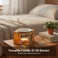 Bamboo Essential Oil Burner Relaxing Aroma Fragrance Lamp Decorative Hollow-out Furnace for Meditation Lovers, Living Room, Office