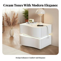 Creamy design Rounded 2-Drawer End Table Minimalist Design Nightstand Ample Storage Bedside Cabinet Easy Assembly for Interior Designers, Apartment Dwellers, Homeowners, Guest Room, Hallway, shutice