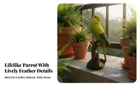 Resin Parrot on Branch Statue Highly Detailed Resin Parrot Figurine Lively Colors Realistic Bird Sculpture for Balcony, Patio, Yard
