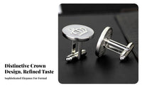2 Pieces Crown Cufflinks Trendy Round Suit Shirt Fasteners Elegant Design Shiny Tone Cuff Fasteners for Grooms, Groomsmen, Formal Events, Weddings