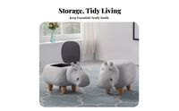 Multi-Functional Hippo-Shaped Footrest Wooden Legs creatureShaped Seat Sturdy Construction Footstool Comfortable Seating for Children, Adults, Parents, Entryway, Living Room, Bedroom, Playroom
