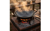 Heavy Duty Round Bottom Wok Long-Lasting Construction Chinese Iron Wok Even Heat Distribution Stir-Fry Pan Chemical-Safe for Chefs, Restaurant Kitchens, Banquets