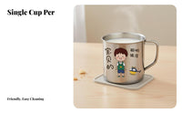 Child S Stainless Steel Cup Drop-Resistant Child S Cartoon Cup Stainless Steel Mug with Lid for Children, Young Children, Kindergarten, School