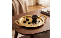 Metal Serving Tray with Handles Gold-Toned Hammered Metal Tray Decorative Platter with Handles for Hosts, Coffee Table, Dining Room