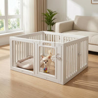 White Dog Playpen Fence Plastic Indoor Dog Fence Snap-Together Freestanding Pet Gate Lockable Door for Household Use