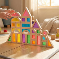 25 Pieces Wooden Building Block Set Educational Transparent Block Set Shape Recognition Blocks Fine Motor Skills