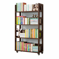 Double-Sided Use Multi-Tier Mobile Bookshelf 360° Rotating Wheels Mobile Book Cart Space-Saving Design Rolling Shelf Large Capacity for Children, Toddlers, Playroom, Library, Classroom, Bedroom
